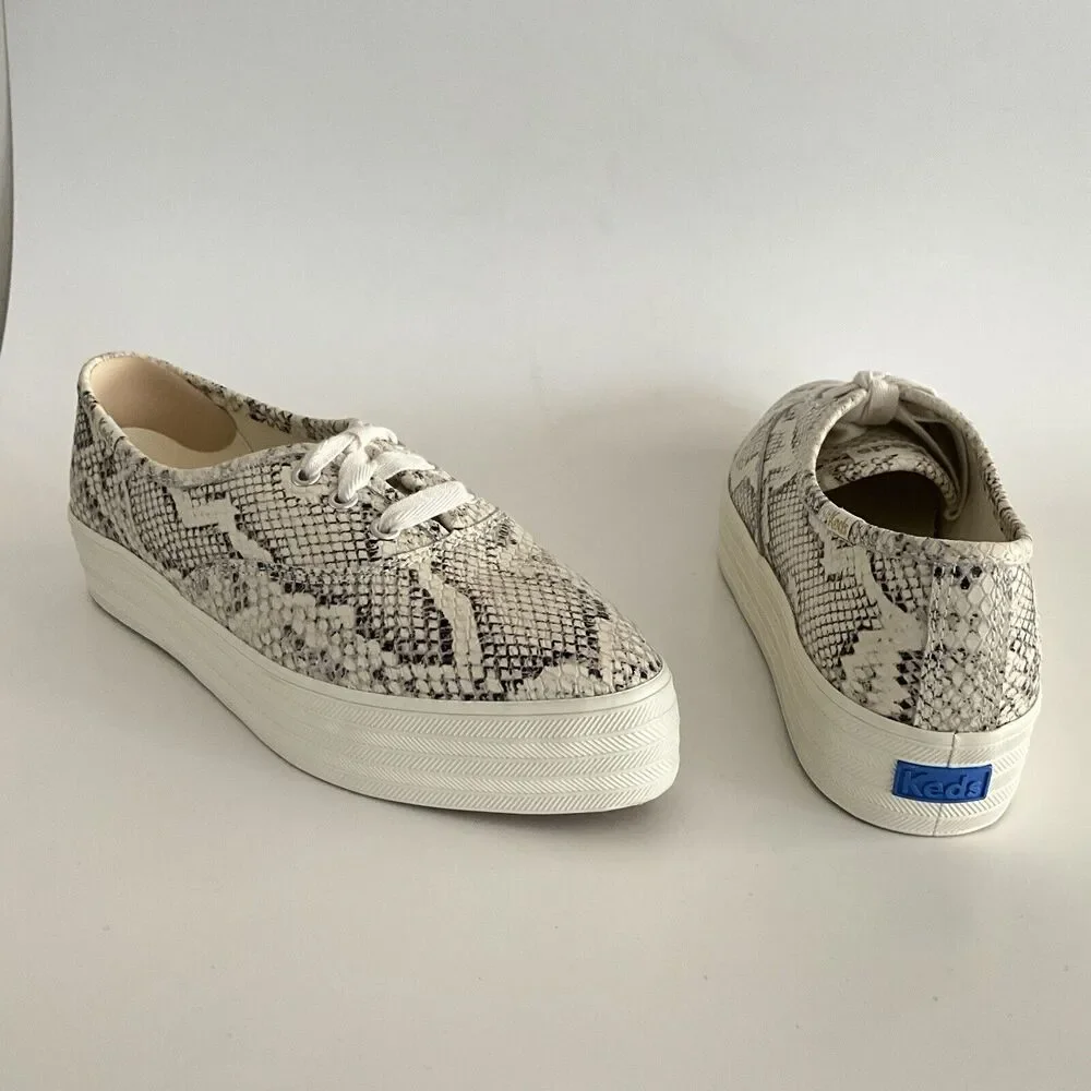 Keds Leather Platform Sneakers Snake Print Point-toe Light Beige 8